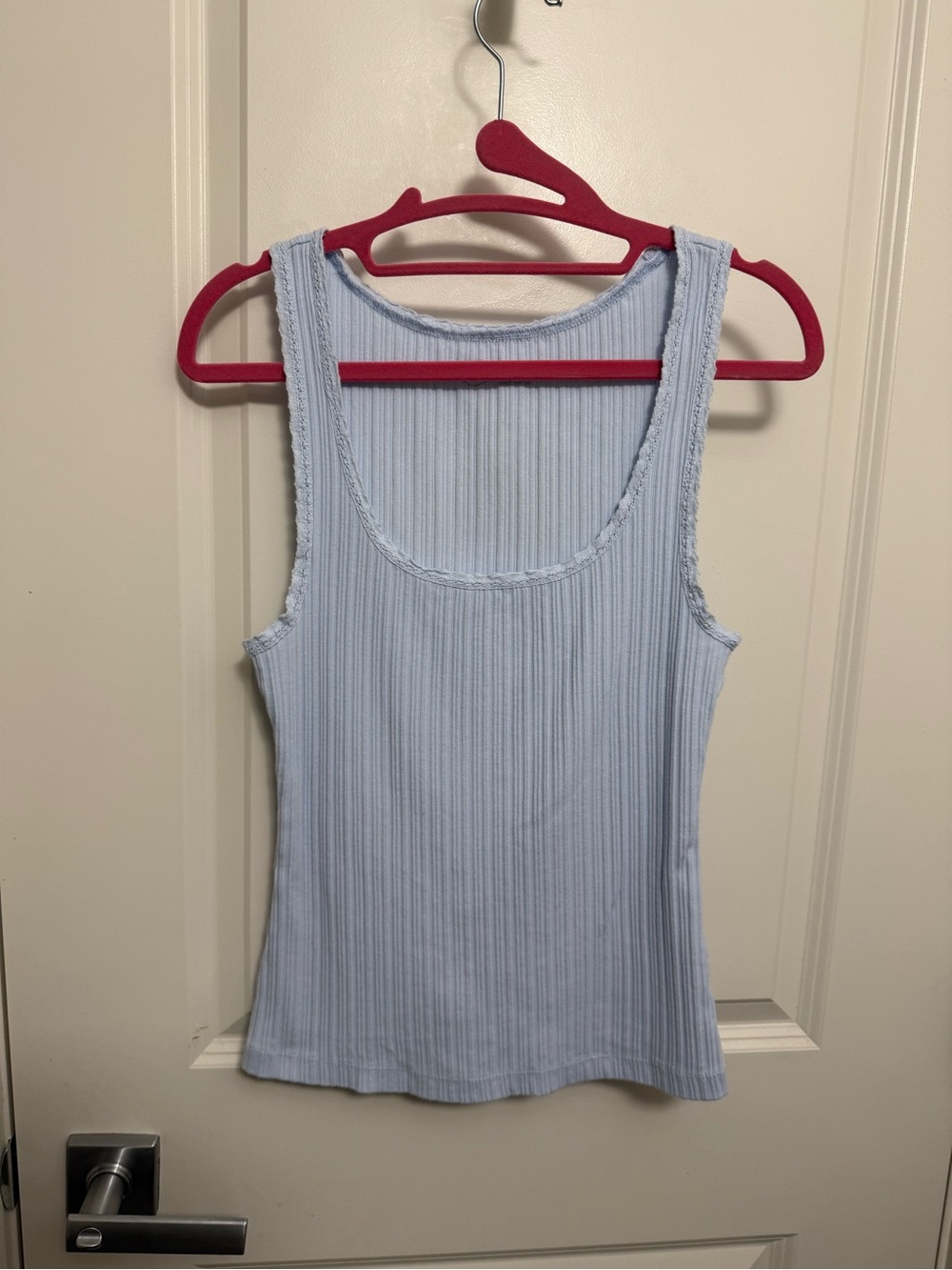 aerie Women's Light Blue Ribbed Scoop Neck Tank Top in size S